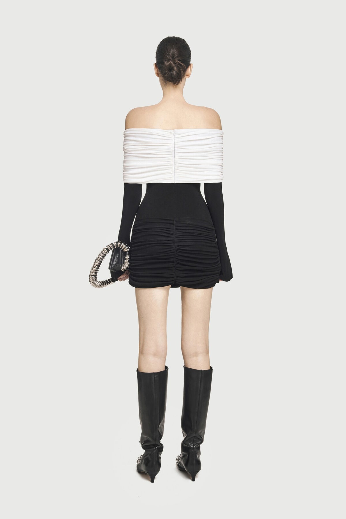 Zoravell Off Shoulder Draped Mini Dress In Black