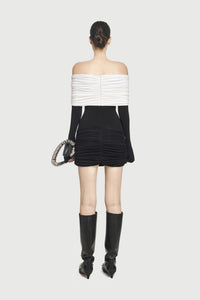 Zoravell Off Shoulder Draped Mini Dress In Black