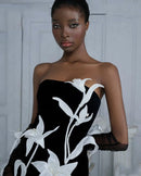Rupali Tulip Flower A-Line Straight Across Neck Velvet Mini Dress