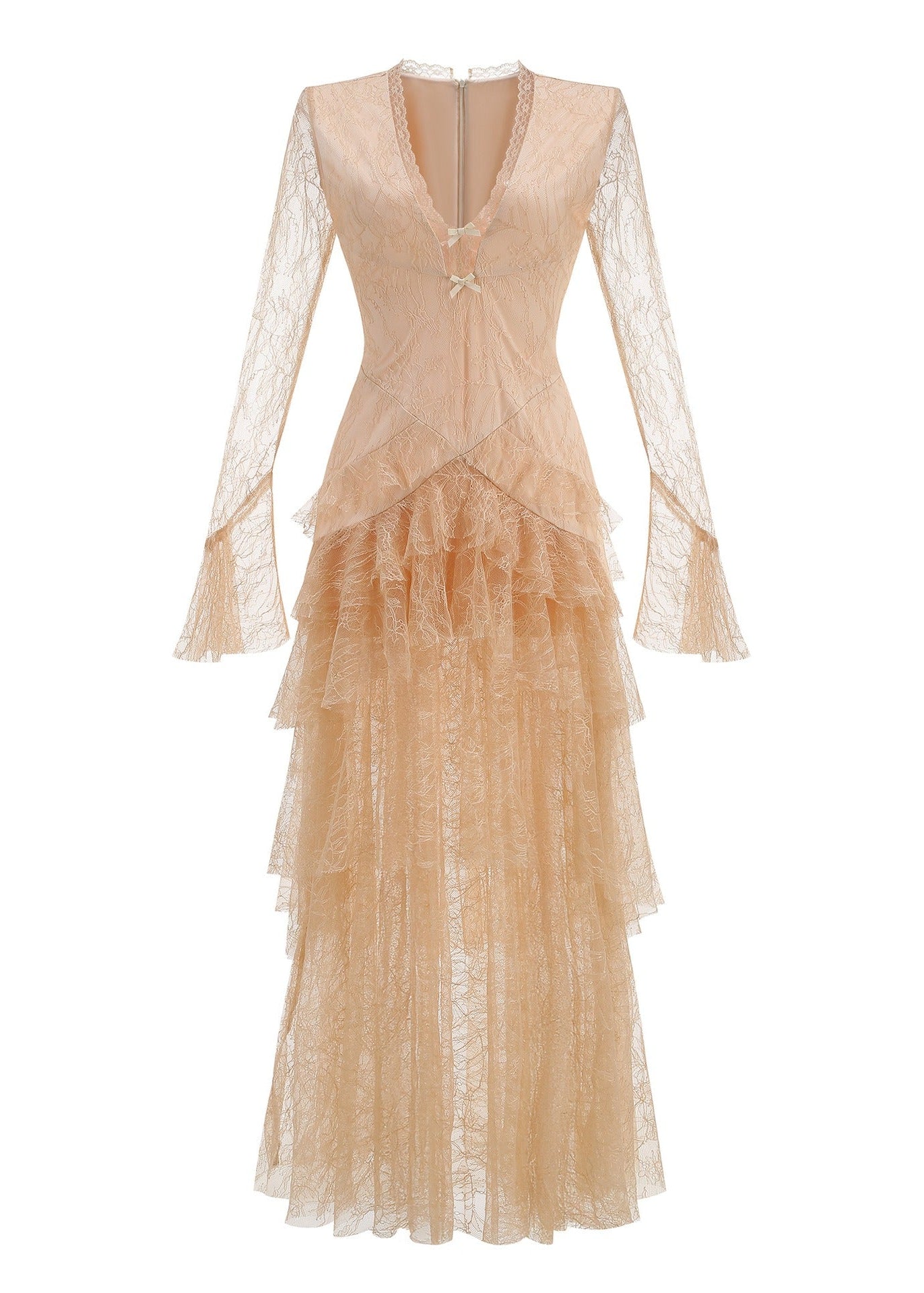 Florissa V Neck Lace Tiered Maxi Dress