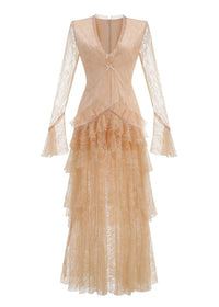 Florissa V Neck Lace Tiered Maxi Dress