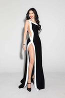 Ryressa One Shoulder Maxi Dress In Black White