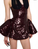 Laldris Halter Sequin Corset Mini Dress In Burgundy