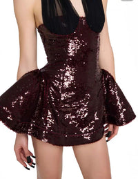 Laldris Halter Sequin Corset Mini Dress In Burgundy