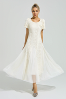 Pramix Apricot French Lace Mesh Maxi Dress