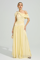 Elese Yellow Asymmetrical Gathered Maxi Dress