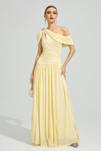 Elese Yellow Asymmetrical Gathered Maxi Dress