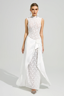 Velyxra Lace Floral Detail Maxi Dress In White