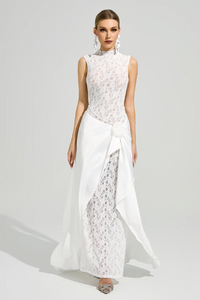 Velyxra Lace Floral Detail Maxi Dress In White