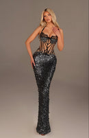 Zarneli Lace Trim Corset Sequin Maxi Dress