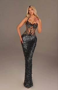 Zarneli Lace Trim Corset Sequin Maxi Dress