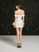 Verian White Off Shoulder Mini Dress with Bow