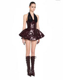 Laldris Halter Sequin Corset Mini Dress In Burgundy
