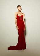 Morris Bow-Embellished Velvet Gown In Red