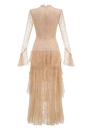 Florissa V Neck Lace Tiered Maxi Dress
