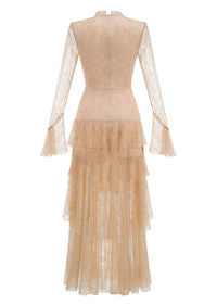 Florissa V Neck Lace Tiered Maxi Dress
