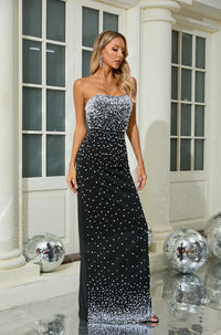 Clytie Strapless Pearl Embellished Maxi Dress In Black