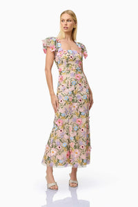 Dotty Embroidered Flower Midi Dress