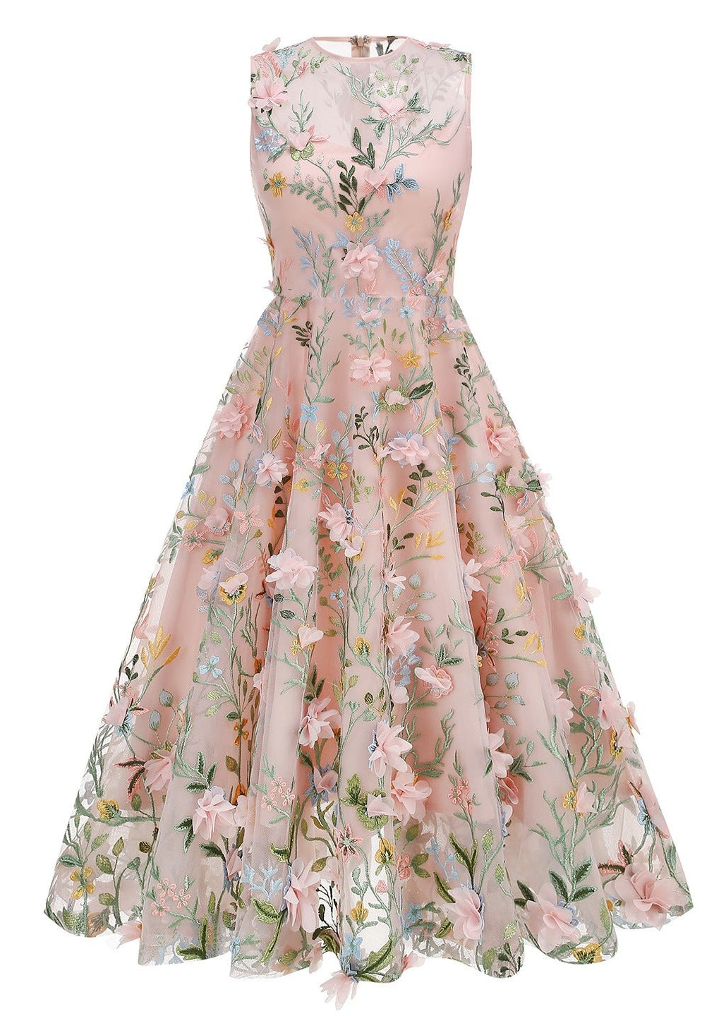 Neskor Embroidered Blush Midi Dress