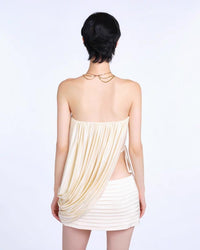 Almund Strapless Ruch Split Mini Skirt Set