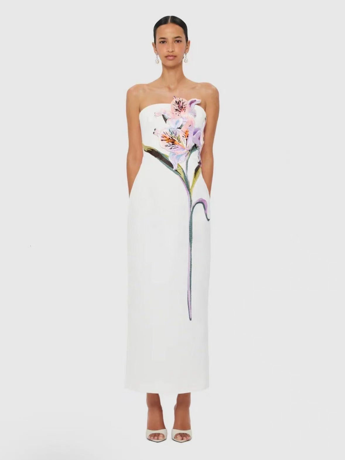 Eudoxia White Floral Embroidered Maxi Dress
