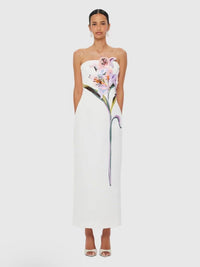 Eudoxia White Floral Embroidered Maxi Dress