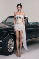 Gaelith Strapless Floral Corset Two Piece Dress In Ivory