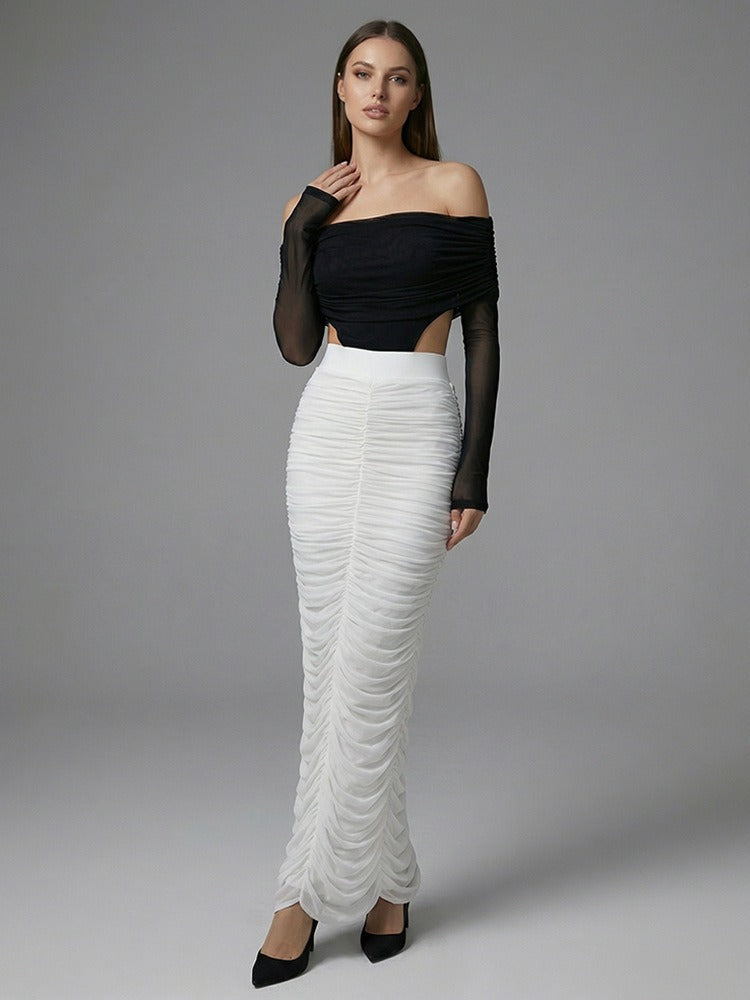 Bradwin Long Sleeve Draped Bardot Maxi Dress