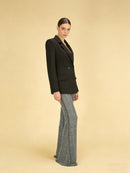 Netia V Neck Long Sleeve Rhinestone Suit In Black