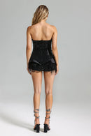 Colter Strapless Sequin Feather Bodysuit In Black