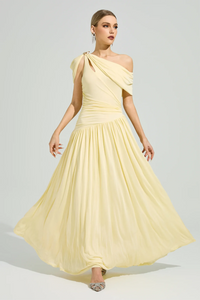 Elese Yellow Asymmetrical Gathered Maxi Dress