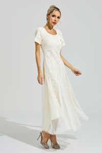 Pramix Apricot French Lace Mesh Maxi Dress