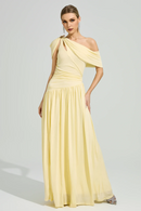 Elese Yellow Asymmetrical Gathered Maxi Dress