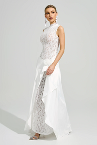 Velyxra Lace Floral Detail Maxi Dress In White
