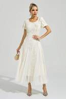 Pramix Apricot French Lace Mesh Maxi Dress