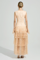 Florissa V Neck Lace Tiered Maxi Dress