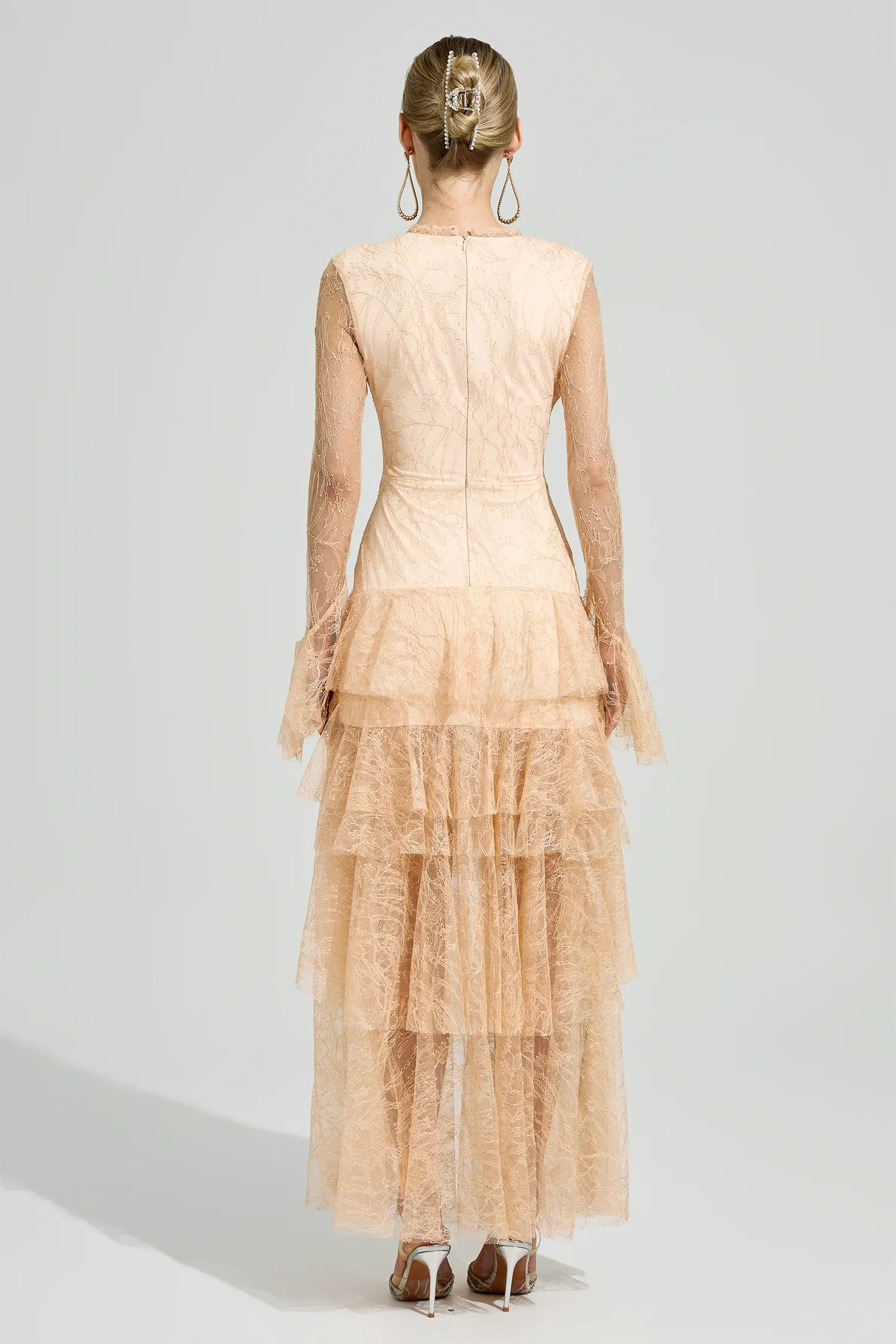 Florissa V Neck Lace Tiered Maxi Dress
