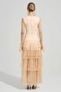 Florissa V Neck Lace Tiered Maxi Dress