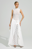 Velyxra Lace Floral Detail Maxi Dress In White