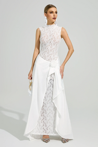 Velyxra Lace Floral Detail Maxi Dress In White