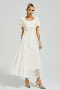 Pramix Apricot French Lace Mesh Maxi Dress