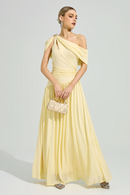 Elese Yellow Asymmetrical Gathered Maxi Dress