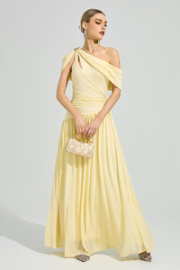 Elese Yellow Asymmetrical Gathered Maxi Dress