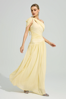 Elese Yellow Asymmetrical Gathered Maxi Dress