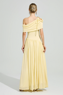 Elese Yellow Asymmetrical Gathered Maxi Dress