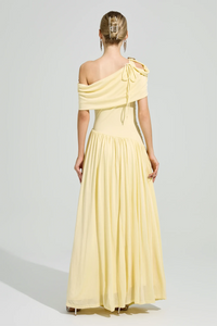 Elese Yellow Asymmetrical Gathered Maxi Dress