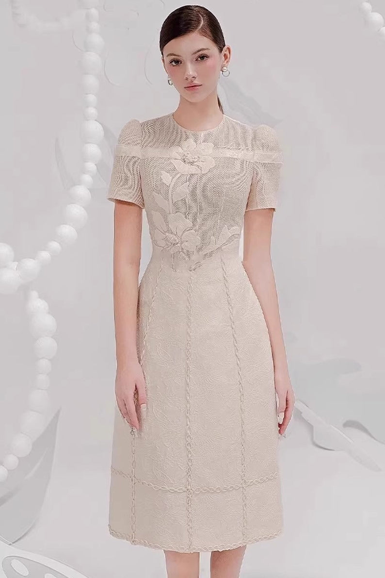 Ulysse Floral Embroidered Openwork Midi Dress