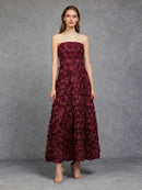 Ionocraft Strapless Floral A Line Midi Dress In Red