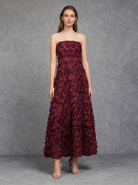 Ionocraft Strapless Floral A Line Midi Dress In Red
