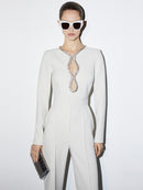 Marisol Long Sleeve V-Neck Diamond Tight Long Sleeve Jumpsuit